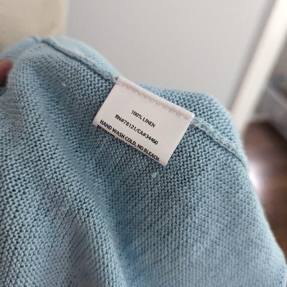 Eileen Fisher Mint Cardigan Open Drape Front Sweater 100% Linen 3/4 Sleeved - Picture 3 of 8